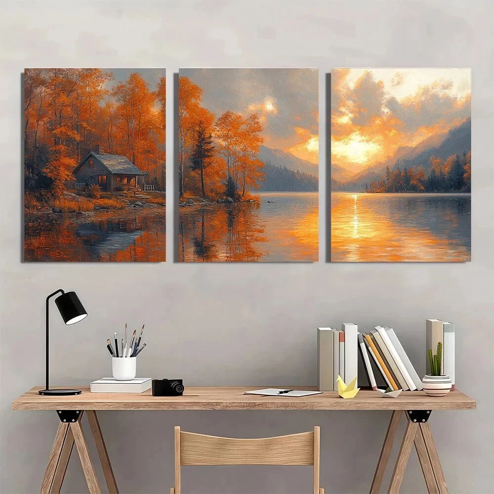 3pcs Richard Russell Lake House Metal Print Ready to Hang Art