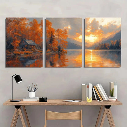 3pcs Richard Russell Lake House Metal Print Ready to Hang Art