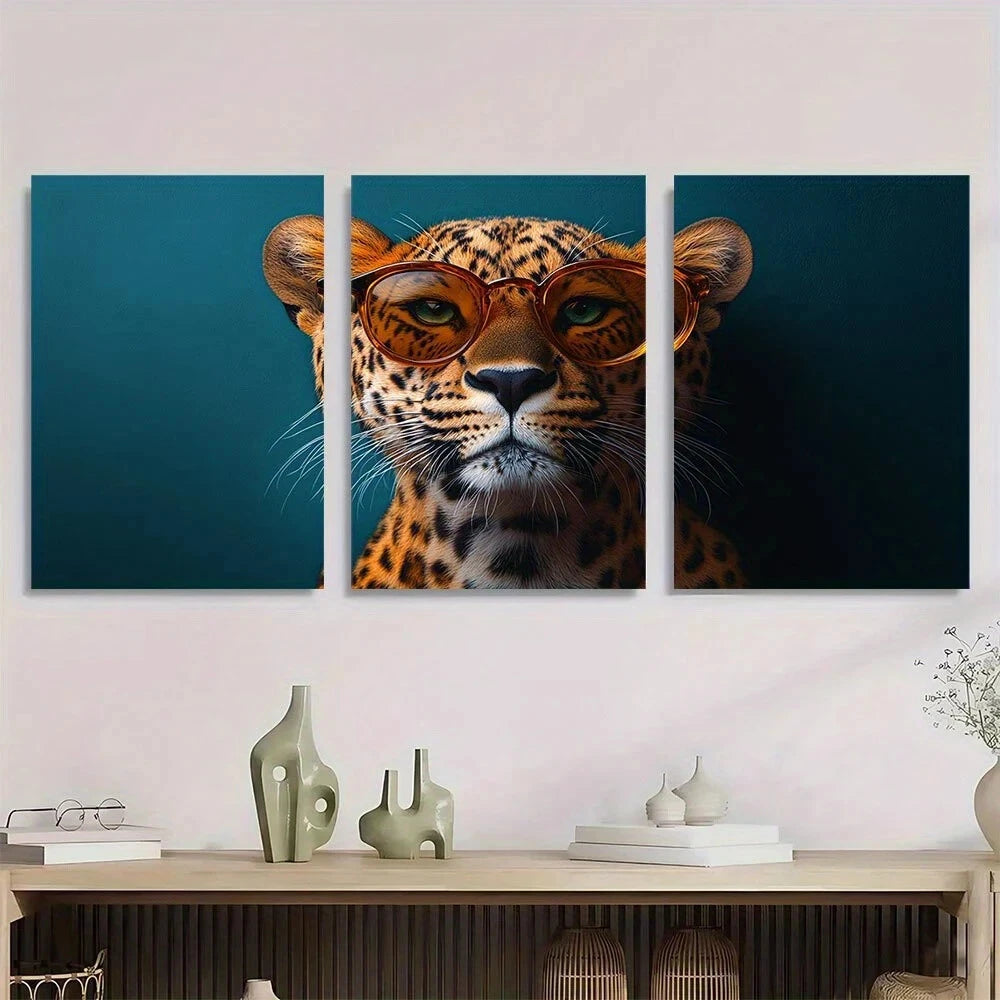 3pcs Eclectic Stylish Funny Leopard Animal Metal Print Ready to Hang Art
