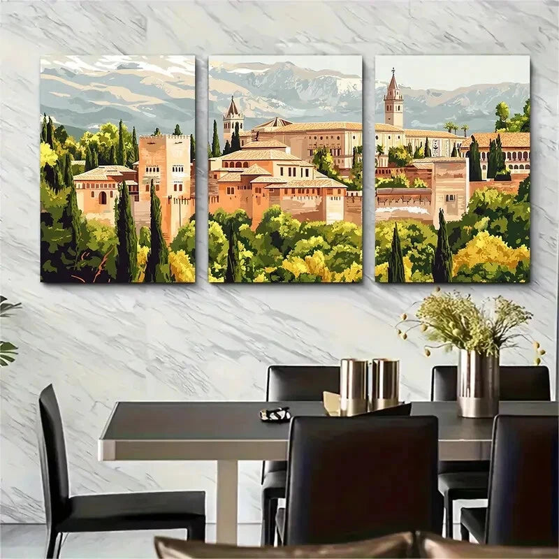 3pcs Vibrant Alhambra Palace & Sierra Nevada Metal Print Ready to Hang Art