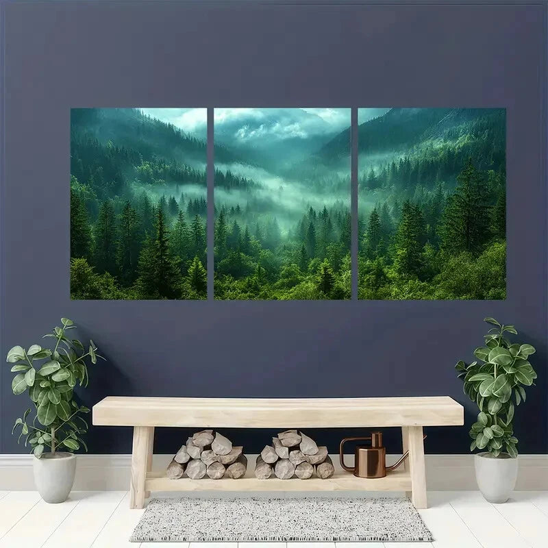 3pcs Misty Forest Nature Landscape Art Print Metal Print Ready to Hang Art