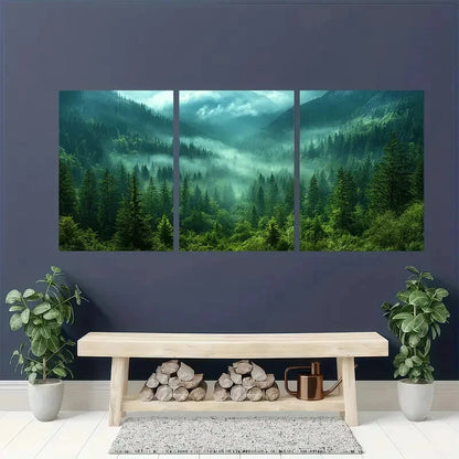 3pcs Misty Forest Nature Landscape Art Print Metal Print Ready to Hang Art