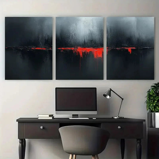 3pcs Black Brushstroke Abstract Design Metal Print Ready to Hang Art