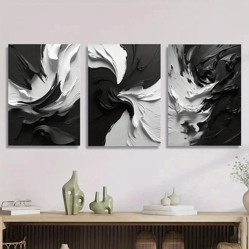 3pcs Modern Abstract Black and White Art Metal Print Ready to Hang Art