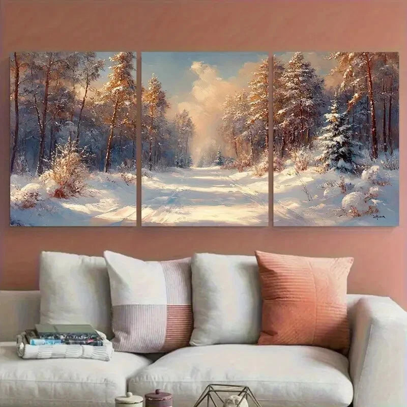 3pcs Snowy Winter Forest Cold Snow Trees Woods Metal Print Ready to Hang Art