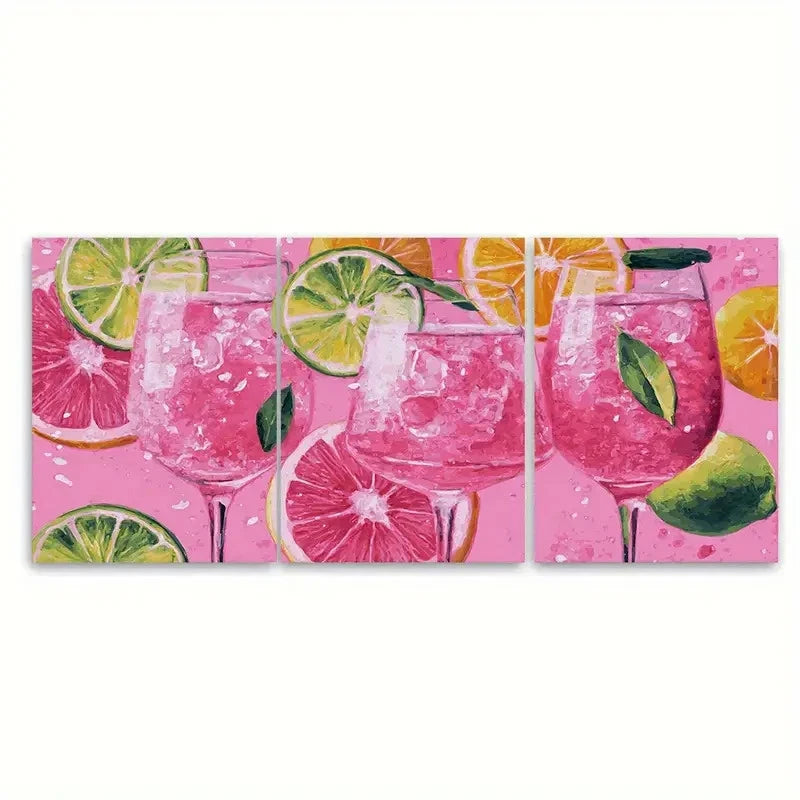 3pcs Retro Bar Cart Cosmopolitan Drink Wall Art Set Canvas Framed 60x90cm - High Quality Print 100% Australian Made Wall Canvas Ready to Hang