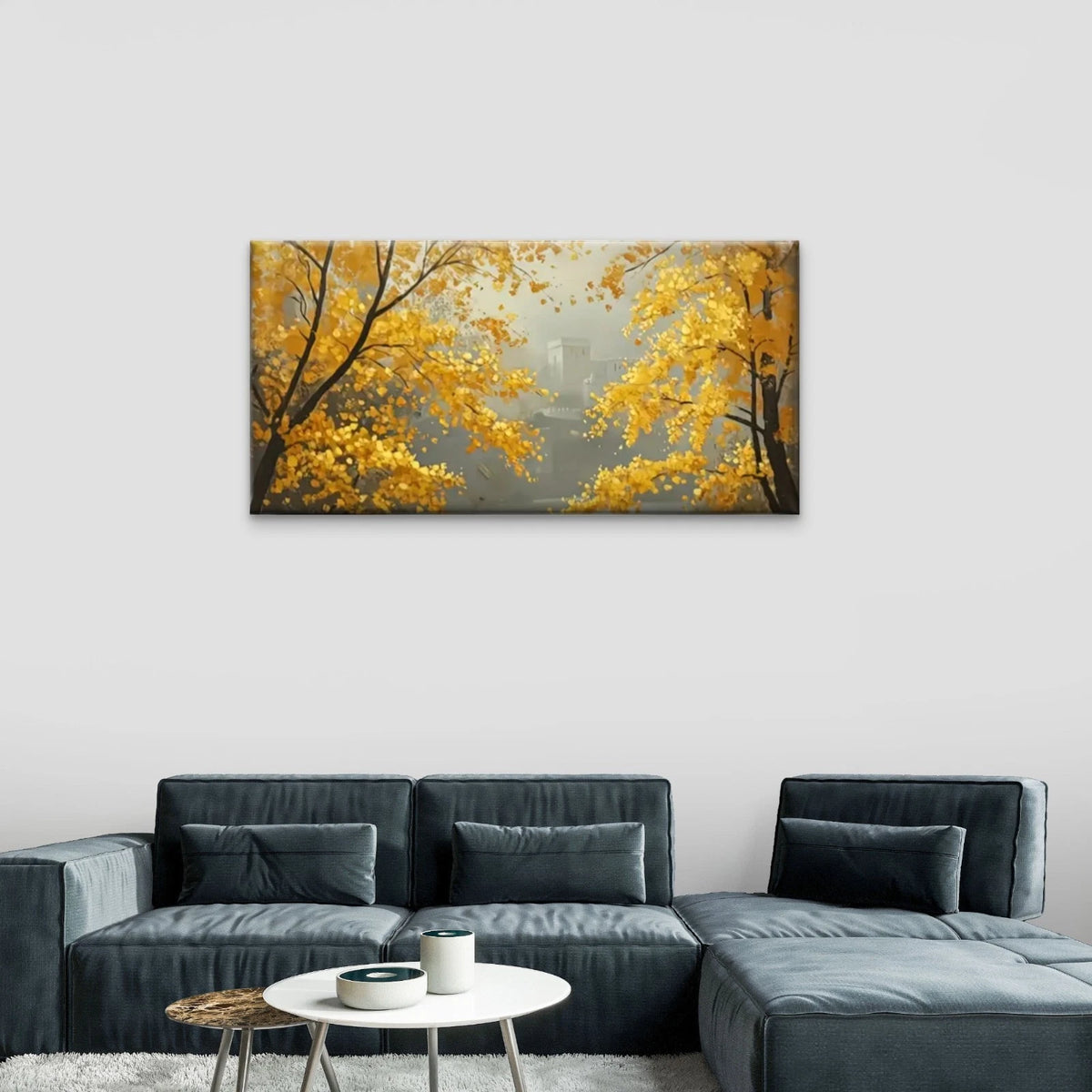 Yellow Trees Forest Wall Art Canvas Office Home Room Framed 120x60cm