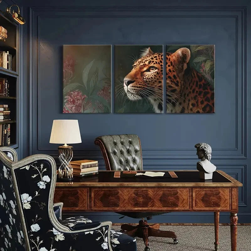 3pcs Artistic Leopard Portrait Exotic Jungle Metal Print Ready to Hang Art