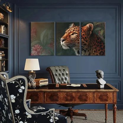 3pcs Artistic Leopard Portrait Exotic Jungle Metal Print Ready to Hang Art