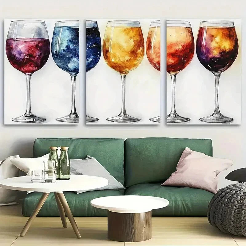 3pcs Galaxy Wine Glass Celestial Cocktail Metal Print Ready to Hang Art