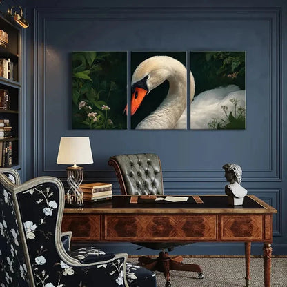 3pcs Elegant Swan White Feathers Background Nature Metal Print Ready to Hang Art