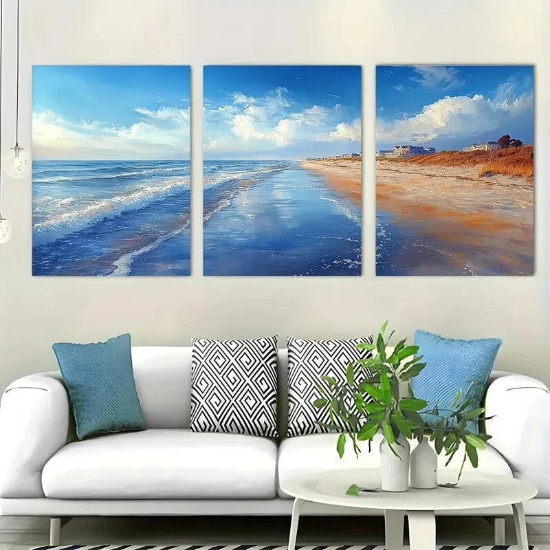 3pcs Oil Painting of Rehoboth Beach Delaware Metal Print Ready to Hang Art