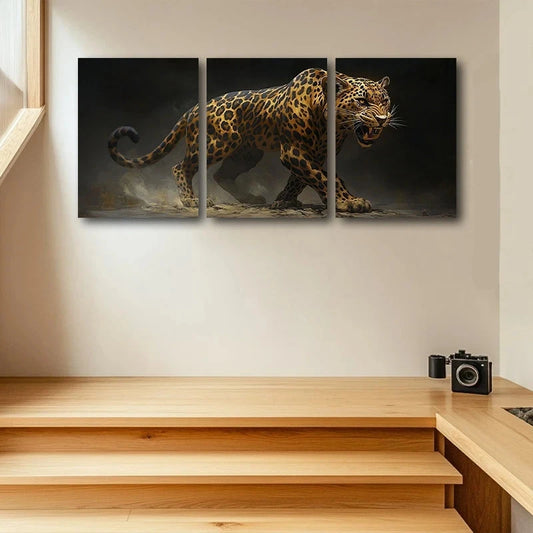 3pcs Leopard Roaring Animal Themed Metal Print Ready to Hang Art