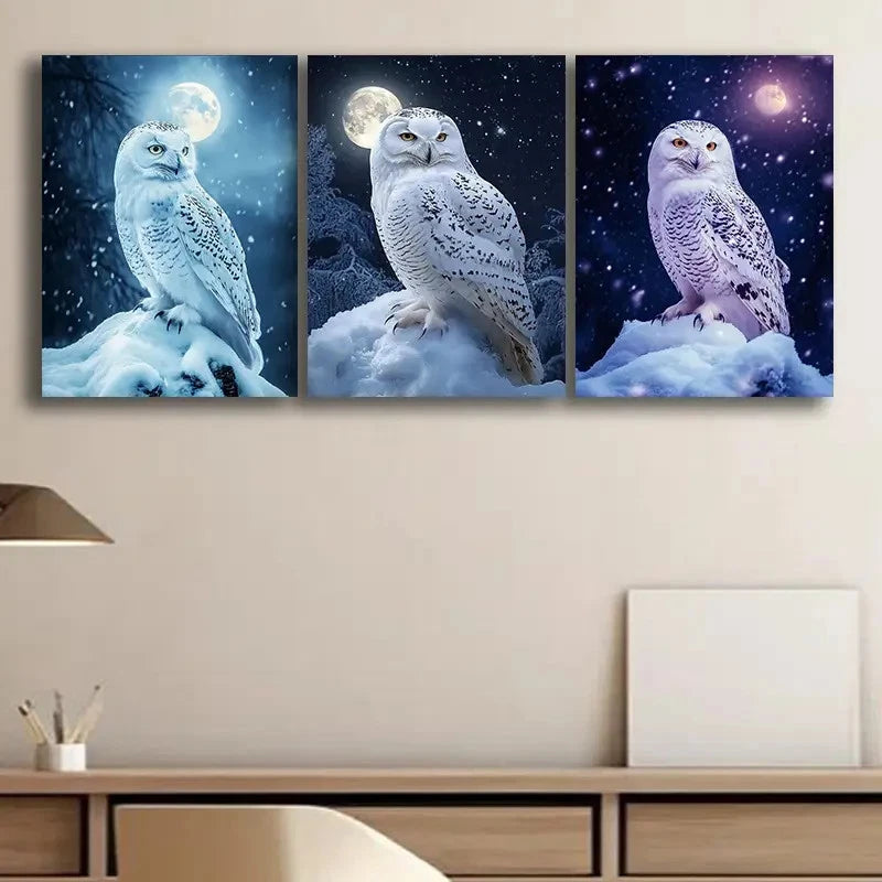 3pcs Mystical Nocturnal Animal Paintings Metal Print Ready to Hang Art