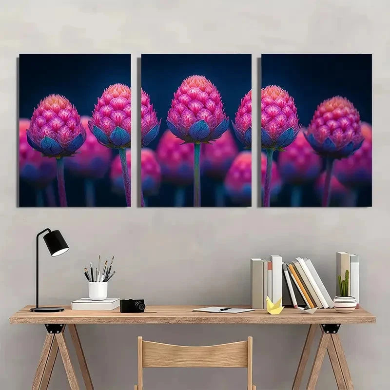 3pcs Gomphrena Flower Gardener Amaranth Perfect Wall Art Set Canvas Framed 40x60cm - High Quality Print 100% Australian Made Wall Canvas Ready to Hang