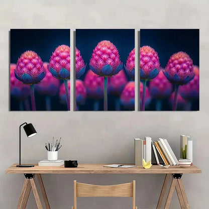 3pcs Gomphrena Flower Gardener Amaranth Perfect Wall Art Set Canvas Framed 40x60cm - High Quality Print 100% Australian Made Wall Canvas Ready to Hang