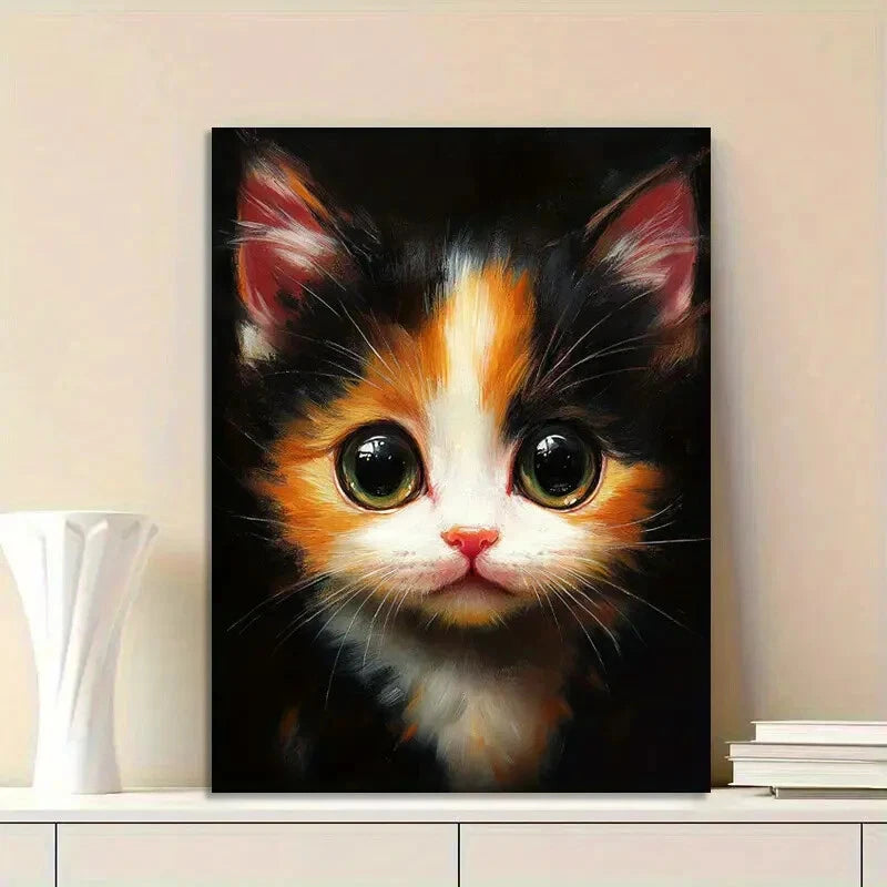 Face of an Adorable Calico Cat Painting 40x60cm Metal Print Ready to Hang