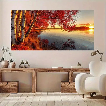 Calm Lake Scene Sunset wall canvas office home room framed 120x60cm