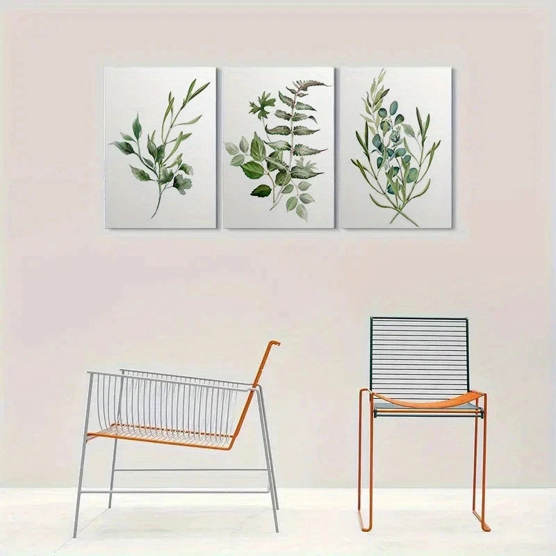 3pcs Green Leafy Plants Botanical Metal Print Ready to Hang Art