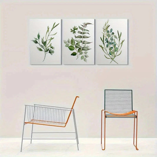 3pcs Green Leafy Plants Botanical Metal Print Ready to Hang Art