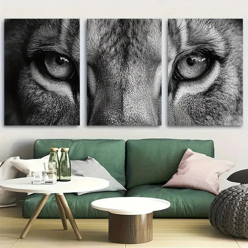 3pcs Lion Close Up Black and White Wildlife Design Metal Print Ready to Hang Art