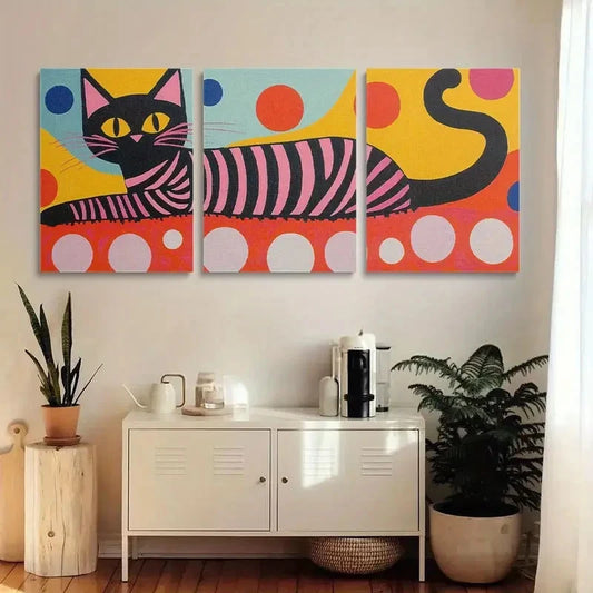3pcs Colorful Vibrant Cat Abstract Designs Metal Print Ready to Hang Art