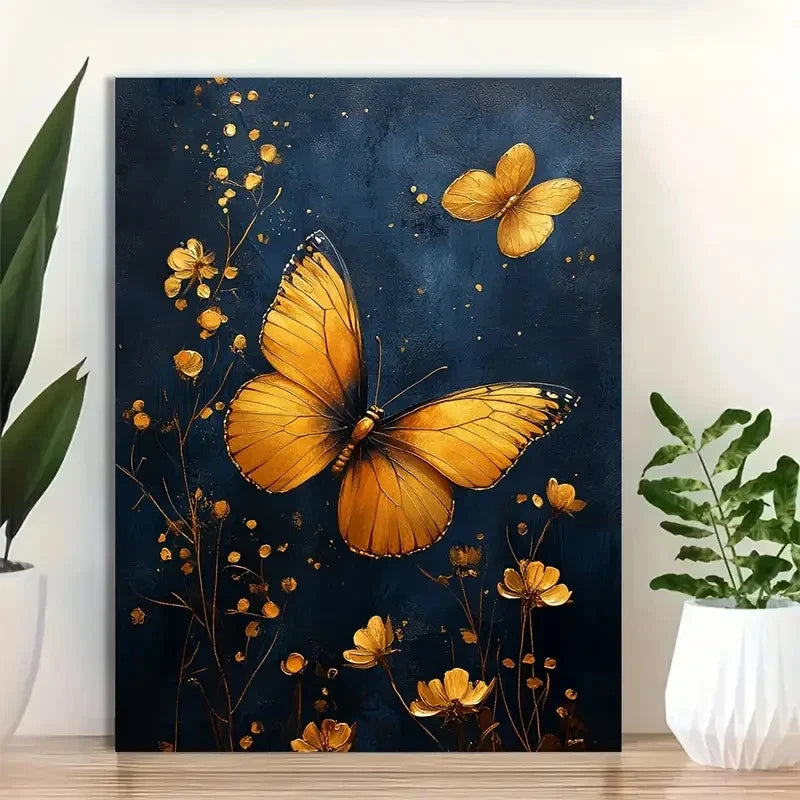 Beautiful Navy & Golden Vintage Botanical Painting 40x60cm Metal Print Ready to Hang