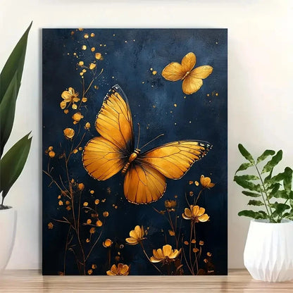 Beautiful Navy & Golden Vintage Botanical Painting 40x60cm Metal Print Ready to Hang
