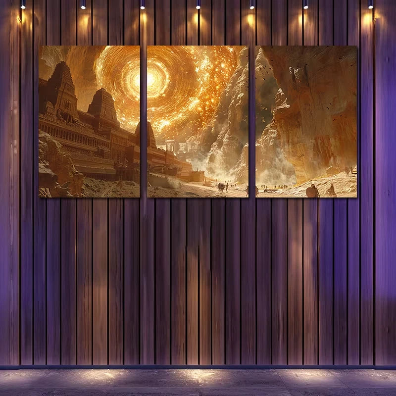 3pcs Ancient Cityscape with Dramatic Sky Wall Art Set Canvas Framed 60x90cm - High Quality Print 100% Australian Made Wall Canvas Ready to Hang