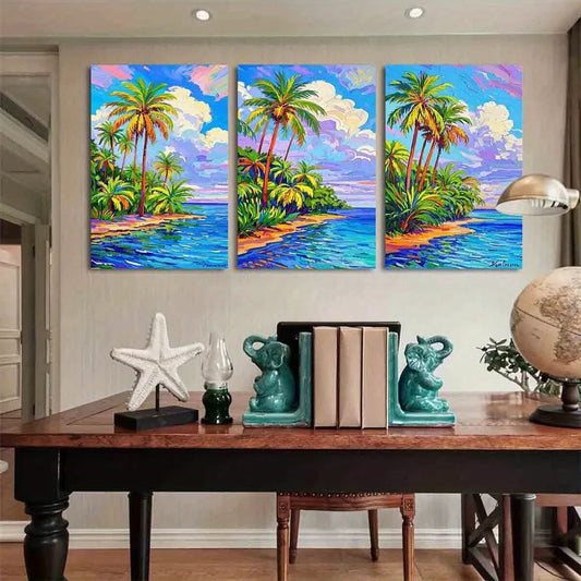 3pcs Tropical Hawaiian Palm Tree Metal Print Ready to Hang Art