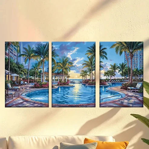 3pcs Pool under the blue sky Wall Art Set Canvas Unframed - High Quality Print 100% Australian Made Wall Canvas