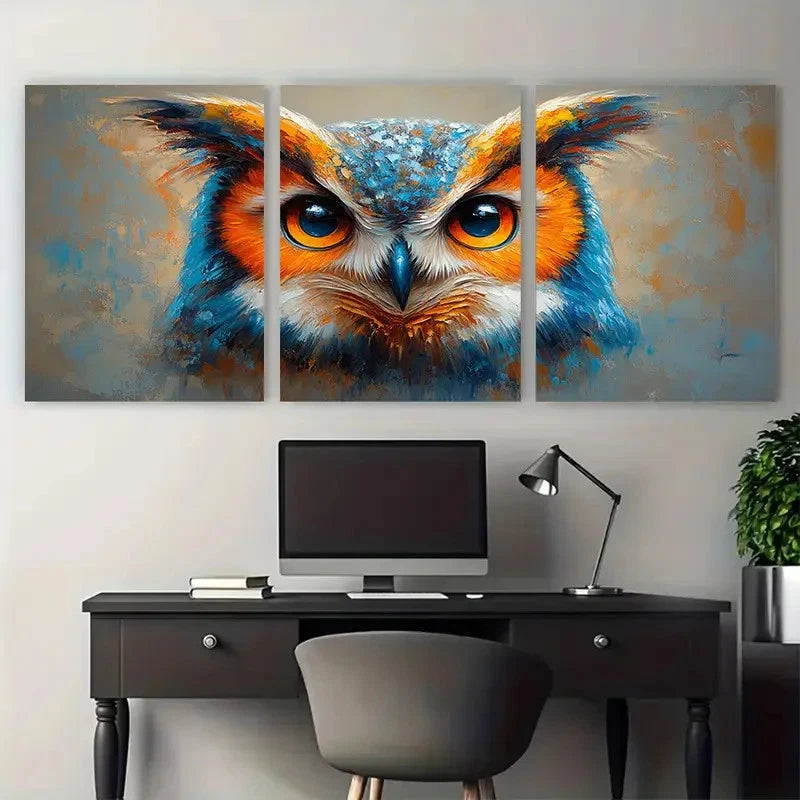 3pcs Owl Painting Impasto Illustration Wall Art Set Canvas Framed 60x90cm - High Quality Print 100% Australian Made Wall Canvas Ready to Hang