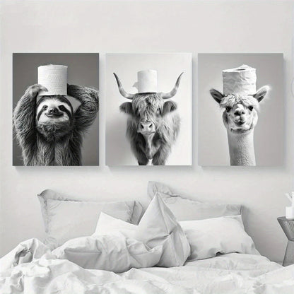 3pcs Highland Cow And Alpaca Humorous Metal Print Ready to Hang Art
