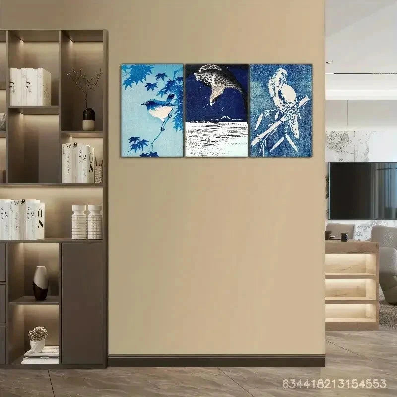 3pcs Tribute Bird and Plant Decoration Poster Metal Print Ready to Hang Art