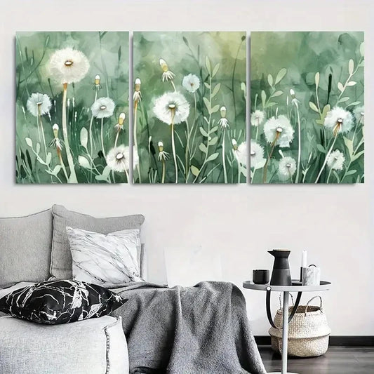 3pcs Whimsical Botanical Dandelion Meadow Wall Art Set Canvas Framed 40x60cm - High Quality Print 100% Australian Made Wall Canvas Ready to Hang