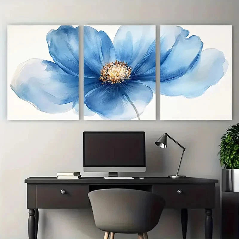3pcs Blue Abstract Watercolor Flower Nature Metal Print Ready to Hang Art