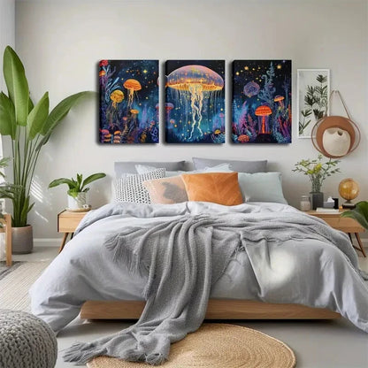 3pcs Numerous Jellyfish Swimming Water Perfect Wall Art Set Canvas Framed 40x60cm - High Quality Print 100% Australian Made Wall Canvas Ready to Hang