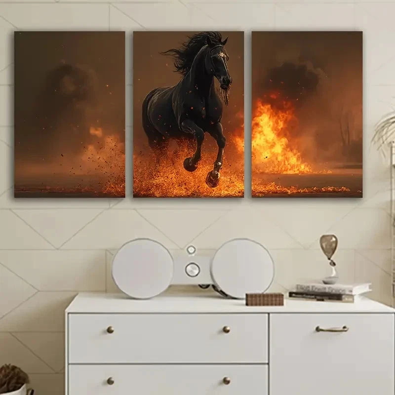 3pcs Horse Running Modern Abstract Painting Wall Art Set Canvas Framed 40x60cm - High Quality Print 100% Australian Made Wall Canvas Ready to Hang