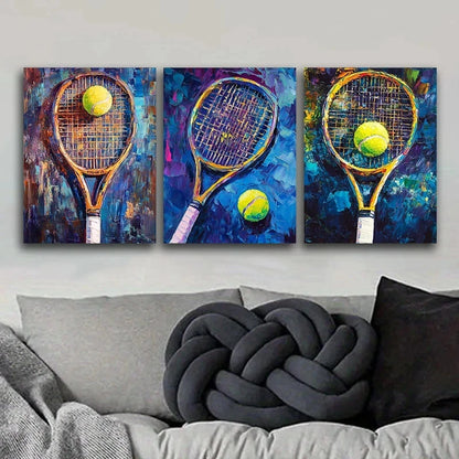 3pcs Badminton Green Ball Sports Metal Print Ready to Hang Art
