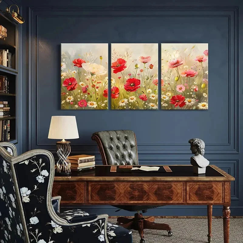 3pcs Flowers Meadow Abstract Floral Art Metal Print Ready to Hang Art