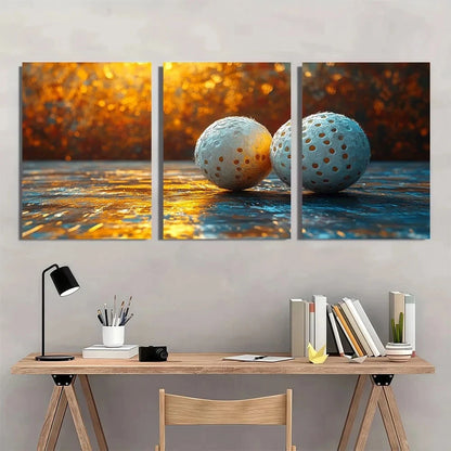 3pcs Badminton Shuttlecocks with Golden Hued Metal Print Ready to Hang Art