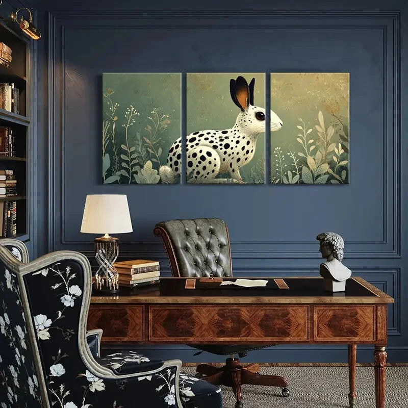 3pcs Artistic Rabbit Illustration Spotted Design Metal Print Ready to Hang Art