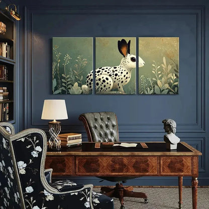 3pcs Artistic Rabbit Illustration Spotted Design Metal Print Ready to Hang Art