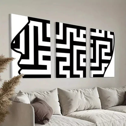 3pcs Minimalist Black & White Abstract Canvas Framed 60x90cm - High Quality Print 100% Australian Made Wall Canvas Ready to Hang