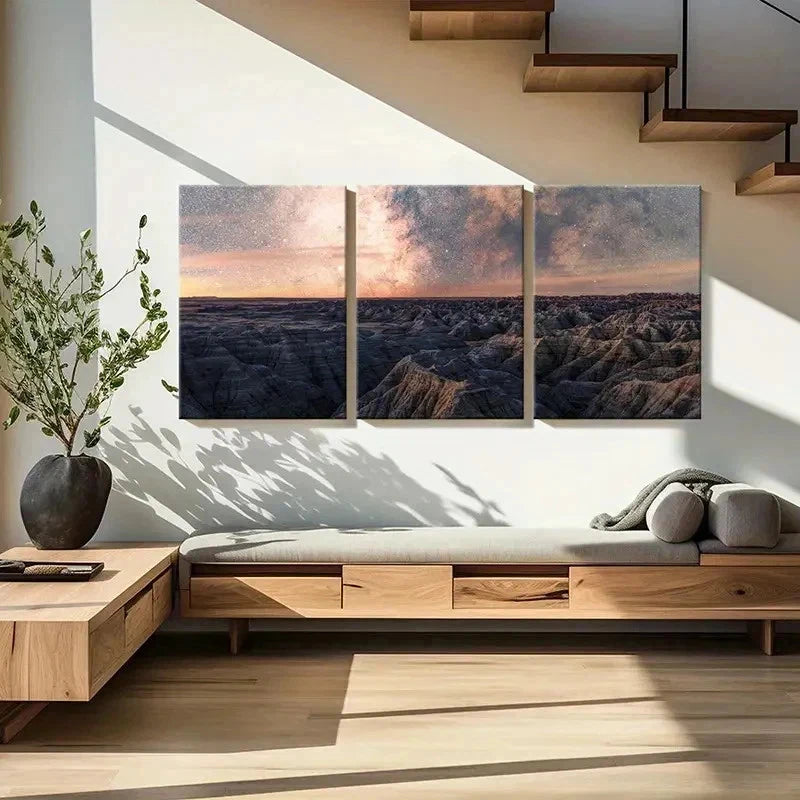 3pcs Cosmic Landscape Art Starry Sky & Planet Wall Art Set Canvas Framed 40x60cm - High Quality Print 100% Australian Made Wall Canvas Ready to Hang