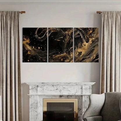 3pcs Capricorn Golden Splatter Abstract Art Metal Print Ready to Hang Art