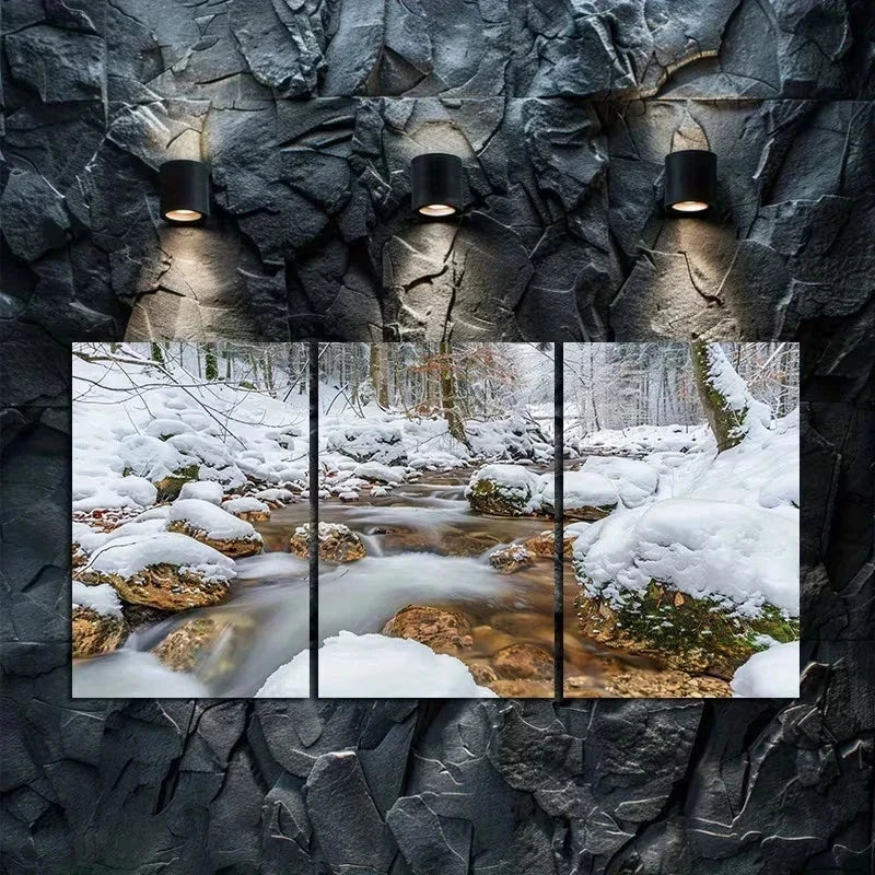 3pcs Charming Snow-Covered Landscape Metal Print Ready to Hang Art