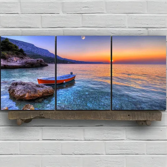 3pcs Beautiful Sunset Over The Sea Metal Print Ready to Hang Art