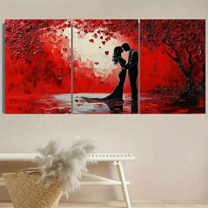 3pcs Romantic Scene of a Couple Kissing Metal Print Ready to Hang Art