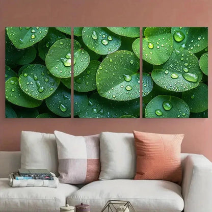 3pcs Water Dew Covered Botanical Leaves Metal Print Ready to Hang Art
